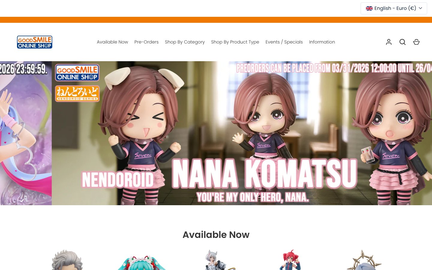 Screenshot of the goodsmileeurope.com homepage